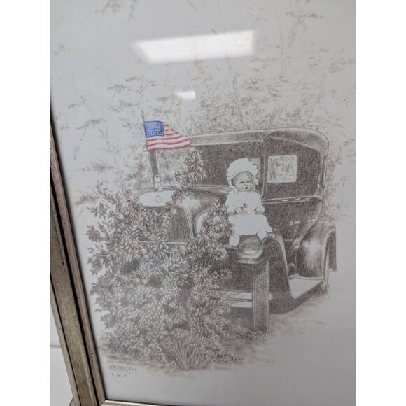 Jane McClure Jane's Prints Young Girl sitting on Old Car Flag Framed Print - Picture 2 of 4